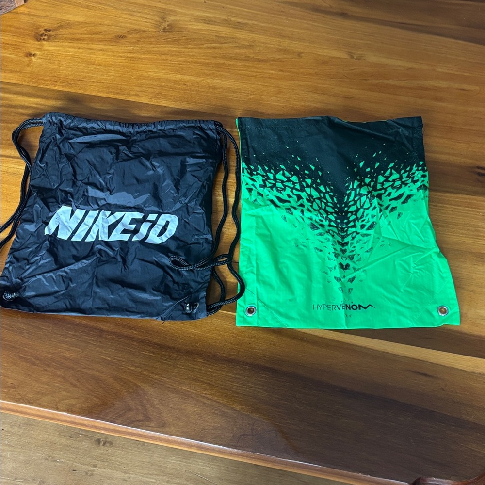 Two Nike Cinch Sacs, Black NIKEiD and Green Hypervenom ⚽️